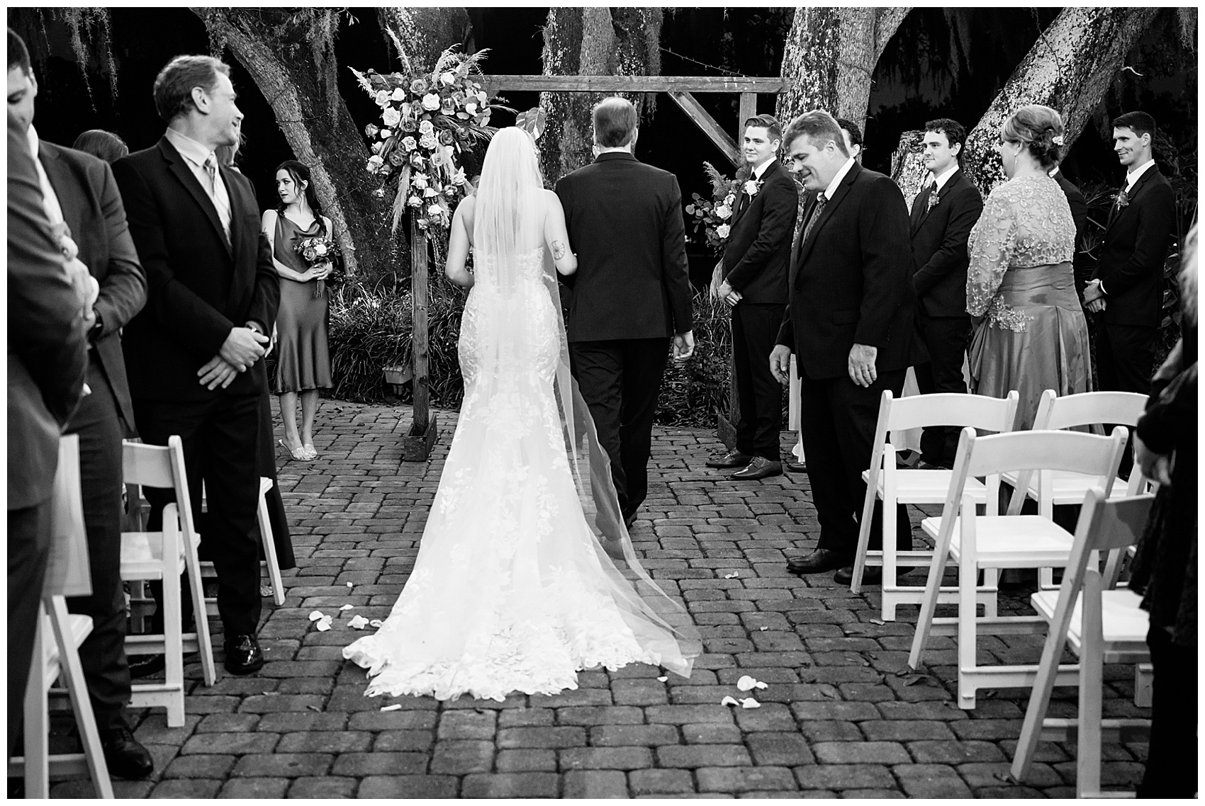 father and daughter walking down the aisle at Historic Dubsdread Ballroom wedding